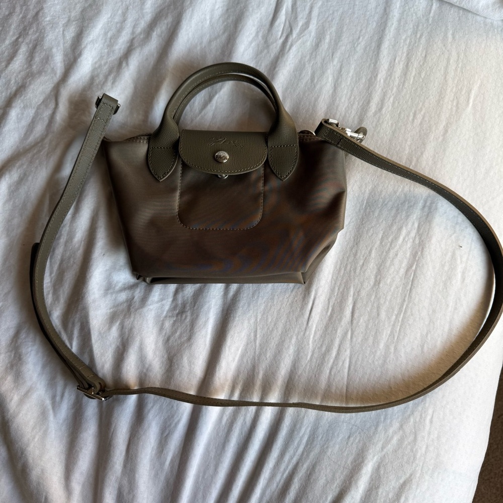 Longchamp Taupe XS Neo crossbody  with silver hardware